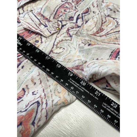 Chico’s Jacket Women's Size Large Multicolor 100% Linen Paisley Watercolor BOHO - Picture 4 of 9